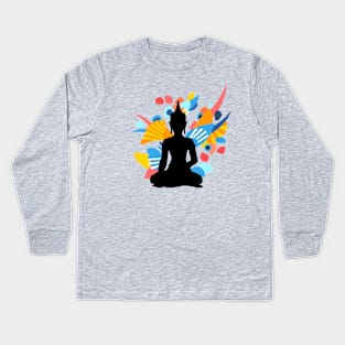Black Budda with Colorful Energy Kids Long Sleeve T-Shirt